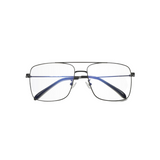 Front view of black, square shaped, blue light blocking glasses