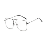 Side view of black, square shaped, blue light blocking glasses