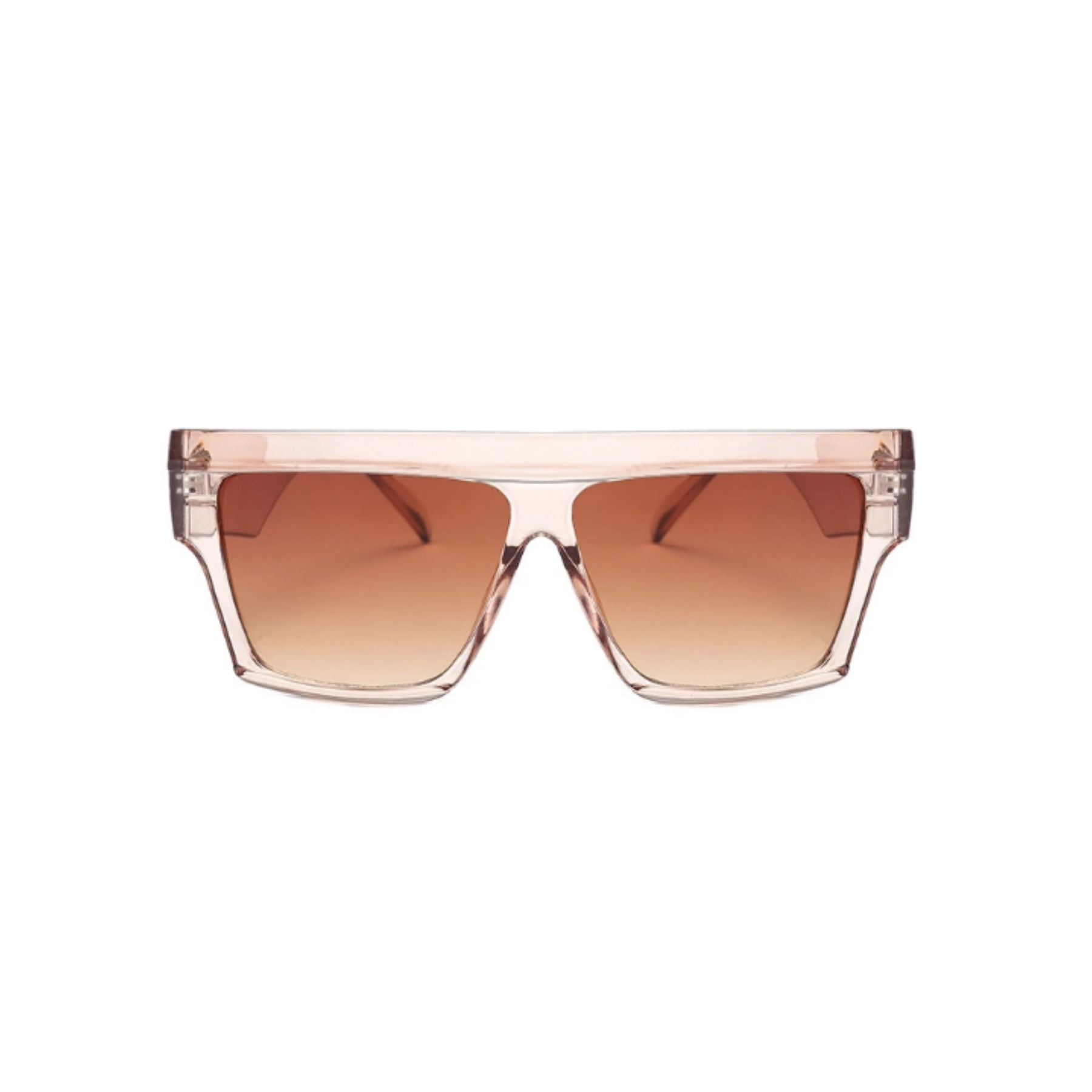 Front view of light brown, flat square sunglasses, with brown gradient lenses.