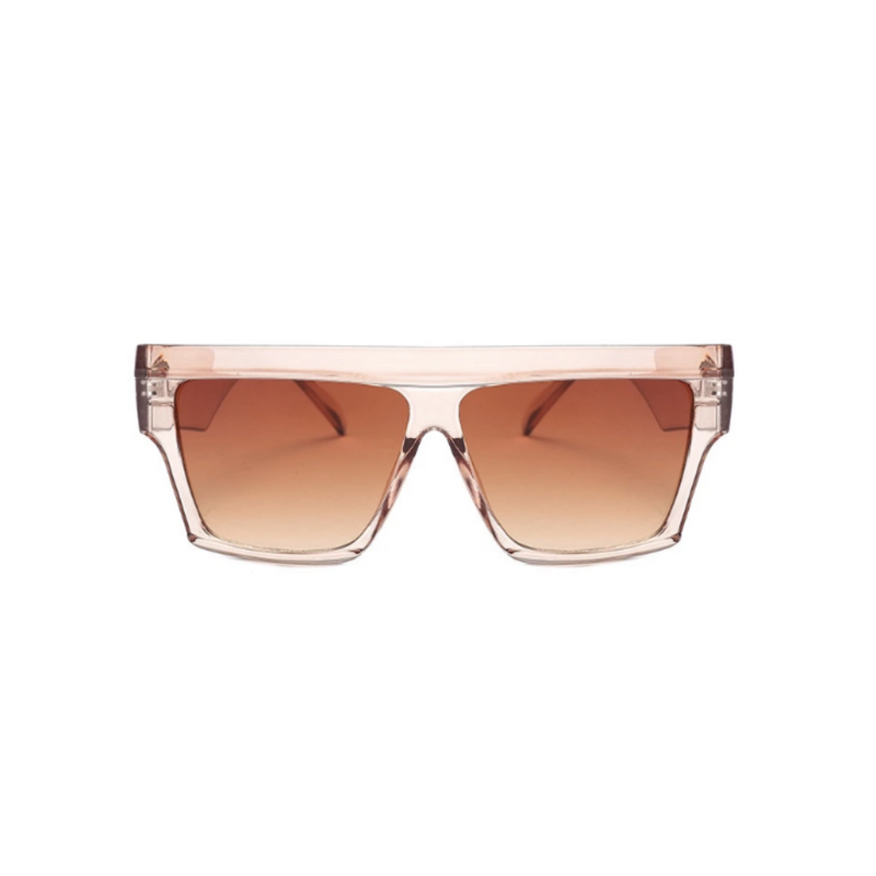 Front view of light brown, flat square sunglasses, with brown gradient lenses.
