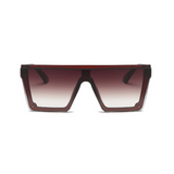 Front view of brown, square block sunglasses, with brown gradient lenses.